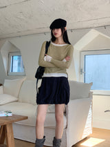 Ann's layered color combination round long-sleeved warmer T-shirt