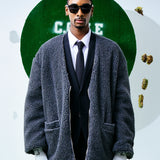[UNISEX] Reversible Faux Fur Cardigan Coat (Grey) (6656668762230)