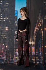 クラックレザーブーツカットパンツ / CRACK LEATHER BOOTS CUT PT (BURGUNDY)