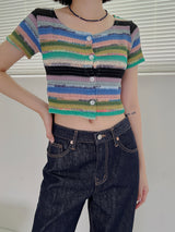 カラーショートスリーブカーディガン/Color short sleeve cardigan (2color)