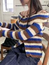 Liche Y2K Stripe Collar Two-Way Knitwear Off-Shoulder Zip-Up Cardigan