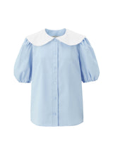 レースカラーブラウス / Lace collar blouse - Light blue