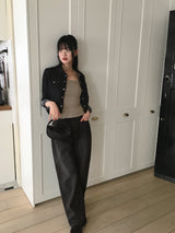 Kilo black striped wide denim pants