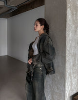 (UNISEX) インアワーウォッシングフードデニムジャケット
