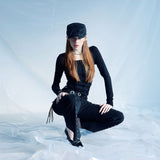Black Rosy Square Neck Top [Black]