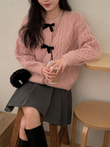 Velvet Ribbon Cable Knit Cardigan (3color)