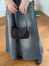 Pat Cross Leather Nylon Mini Hobo Shoulder Bag