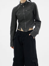 ピグメントウォッシュドレザージャケット/Pigment Washed Leather Jacket - Charcoal