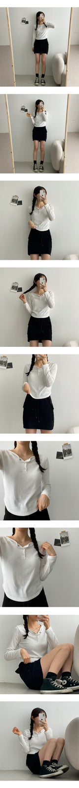 ポヒティックボタンロングスリーブT / Pohee's Tick Button Long Sleeve Tee