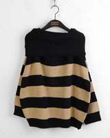Dolche Boxy Striped Off-Shoulder Long-Sleeved Knitwear