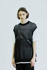 グラデーションパンチングニットベスト/gradation punching knit vest black