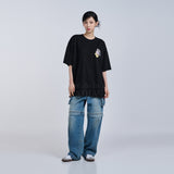 ミニベイビーフェイスキャットイヤープラグ半袖Tシャツ ブラック