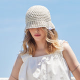Monogram label knit punching summer bucket hat Cream