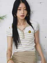 ストライプニットピケシャツ/STRIPED KNIT PIQUE SHIRT BEIGE (6586892386422)