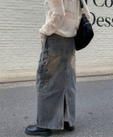 Work cargo denim skirt