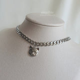 Melbie The Cat Series - Cat face Bold Chain Choker Necklace (Silver ver.) (Rapper Lee Youngji Necklace)