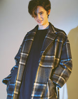 OVERSIZE WOOL CHECK ROBE COAT (Charcoal) / オーバーサイズウールチェックローブコート