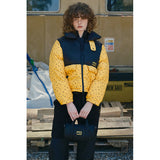 COLORING GRID PATTERN CROP DOWN JUMPER [LIGHT YELLOW]