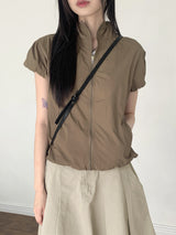 Kaco Nylon Puff Cropped Short-Sleeved Windbreaker Zip-Up