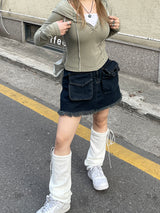 ビッグポケットフリンジビンテージデニムスカート / Big Pocket Fringe Vintage Denim Skirt