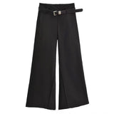 Belted semi bootcut slacks