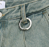 Vintage washed pin tuck denim pants
