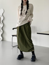 シネストリングナイロンカーゴバックスリットロングスカート / cine string nylon cargo back slit long skirt