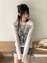 Regent Ribbon Smudging Long Sleeve T-Shirt