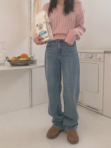 Mention napping light blue wide winter denim pants