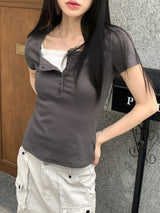 ソトンハーフボタンベーシックゴルジ半袖Tシャツ