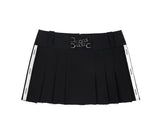Pleated Logo-Tape Mini Skirt _ Black