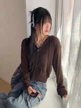 Tilts Y2K Knitwear Semi-Crop Hoodie Zip-Up Cardigan