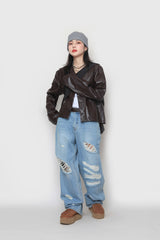 クロップレザーカーディガン / Crop leather cardigan
