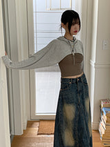 Lots Snap Button Waffle Layered Hooded Bolero
