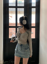 [BELLIDE MADE] SWING RIB CROPED LONG-Sleeved T-SHIRT