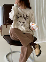 キャットドローイングスウェットシャツ/CAT DRAWING SWEATSHIRTS (OATMEAL)