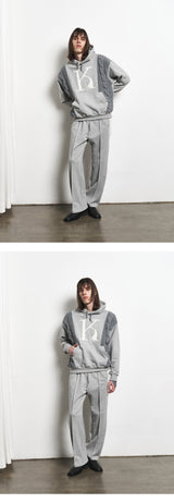 Mixed Fabric Knit KUYRI K Hoodie (Melange Gray)