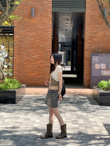 バターシースルーバタフライ刺繍ストリングクロップド半袖カーディガン / Butter see-through butterfly embroidery string cropped short-sleeved cardigan