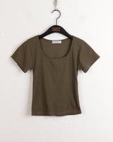 Dear Basic Ribbed Square Neck Short Sleeve T-shirt