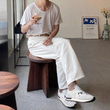 White wide long denim pants