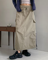 Rahel String Color Nylon Banding Pocket Cargo Long Skirt