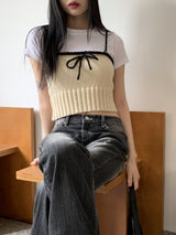 シースカラーレイヤードリボンニットシャツ / Sheath Color Layered Ribbon Knit Shirt