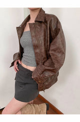 Collar boxy round leather jacket