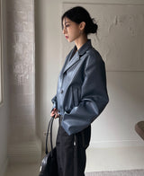（UNISEX）グリッツボタンクロップレザーブルゾン