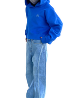 プリントクロップドフーディー/Print Cropped Hoodie-BLUE