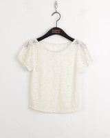 レイヤードシースルーレースパフ半袖Tシャツ/Poel layered see-through lace puff short sleeve T-shirt