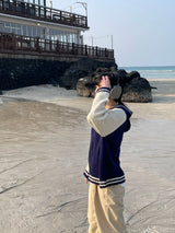 Navi button hood cardigan 