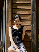 Shirring bustier blouse (Black) (6570446520438)