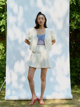 Tweed pleats skirt (White) (6570438262902)