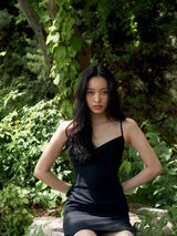 アンバランスドレープドレス / Unbalance draped dress (Black) (6570866376822)